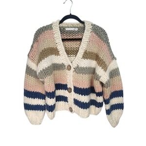 Altar'd State Striped Chunky Knit Button Front Cardigan Sweater XS S